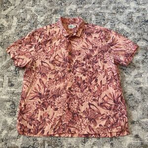 Flint And Tinder Camp Shirt Mens Sz Large Hawaiian Floral Button Linen Cotton